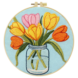 Handmade Tulip Bouquet Embroidery Hoop Wall Art – Colorful Floral Mason Jar Decor