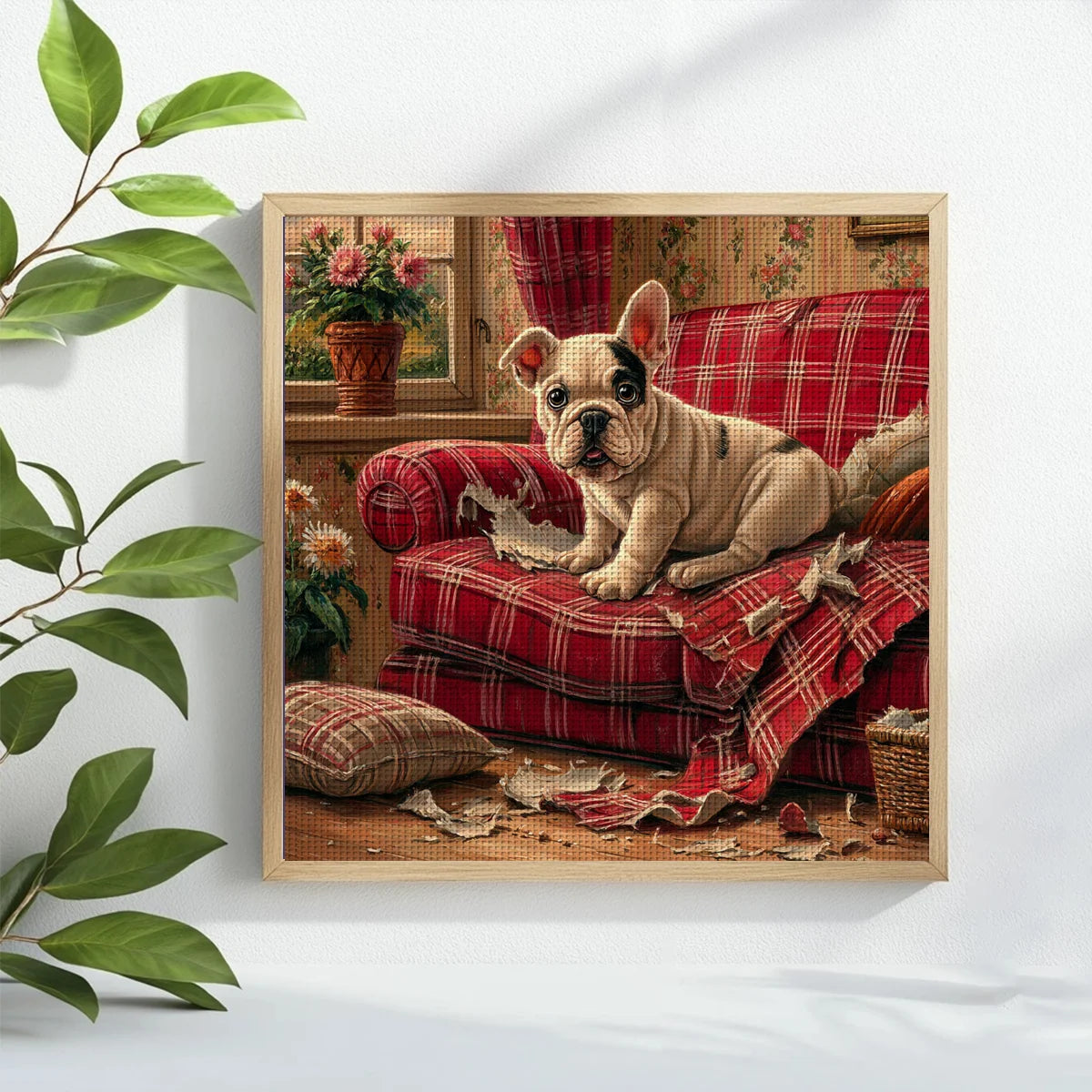 Mischievous French Bulldog Cross Stitch Kit 🐾🛋️