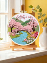 Cherry Blossom Bridge Embroidery Kit – Japanese Spring Garden Landscape Design Kits For Stitchers