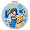 Girl & Puppy Embroidery DIY Kit – Cute Kids Beginner Stitching Kit with Hoop, Pattern & Threads