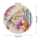 Mediterranean Cat Village Embroidery Kit – Scenic Coastal DIY Hand Embroidery Hoop Art Set