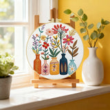 Floral Vase Embroidery Kit for Beginners – DIY Modern Flower Hand Embroidery Hoop Set