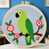 Cute Parrot Punch Needle Wall Art – Handmade Embroidery Hoop Decor for Nursery & Cozy Rooms