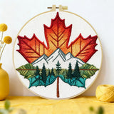 Maple Leaf Mountain Embroidery Kit – Nature Landscape DIY Hand Embroidery Hoop Art Set