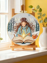 Winter Girl Reading Embroidery Starter Kit DIY – Beginner Cozy Book-Themed Hand Embroidery Kit Kits For Stitchers