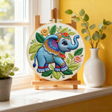 Cute Elephant Embroidery Kit – Colorful Baby Elephant Needlepoint Pattern with Floral Details for Nursery & Animal Lovers