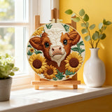 Highland Cow with Sunflowers Embroidery DIY Kit – Farm Animal Beginner Stitching Kit with Hoop, Pattern & Threads