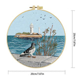 Coastal Lighthouse Embroidery Kit – Seaside Ocean Scene with Lighthouse, Pigeon & Waves Needlepoint Pattern for Beach Lovers