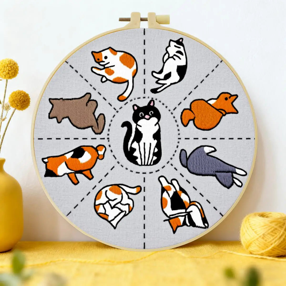 Cute Cat Poses Embroidery Kit – Kawaii DIY Hand Embroidery Hoop Art Set