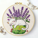 Sleeping Cat Lavender Embroidery Kit for Beginners – DIY Hand Embroidery Hoop Set