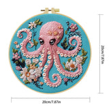 Floral Octopus Embroidery Kit – Whimsical Pink Octopus Needlepoint Pattern with Ocean-Inspired Botanical Details
