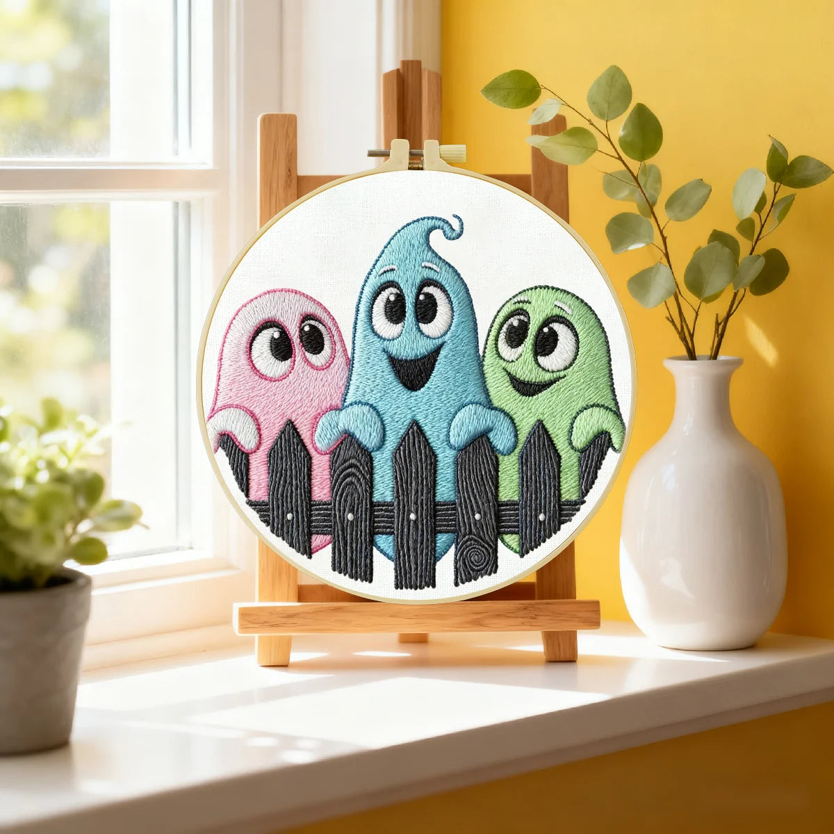 Cute Cartoon Ghost Embroidery Starter Kit – DIY Halloween Sewing Art Set for Beginners