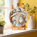 Winter Kitten & Snowbirds Embroidery DIY Kit – Cute Animal Hand Stitch Craft with Hoop & Threads