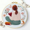 Girl Reading with Cat Embroidery Starter Kit