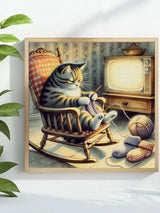 Grandma Cat Knitting Club Cross Stitch Kit 🧶🐱📺
