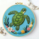Sea Turtle Embroidery Kit – Coastal Ocean & Seashell Design Kits For Stitchers