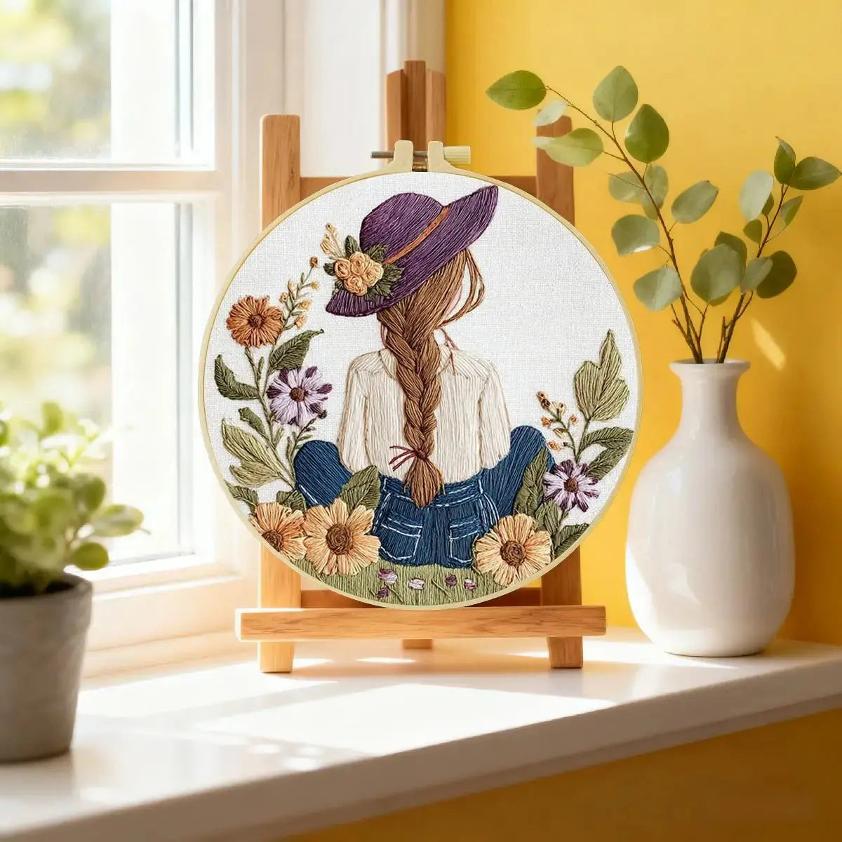 Wildflower Girl Embroidery Kit – Cottagecore Floral Maiden DIY Hand Embroidery Hoop Art Set Kits For Stitchers