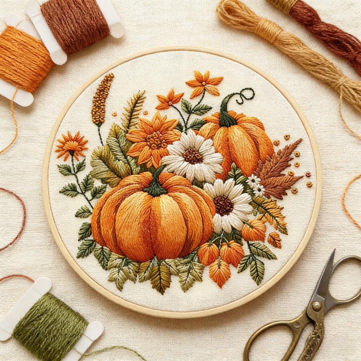 Autumn Pumpkin Bouquet Embroidery Kit