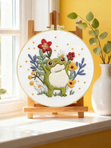 Cute Frog Embroidery Kit – Whimsical Floral Frog DIY Hand Embroidery Hoop Art Set Kits For Stitchers