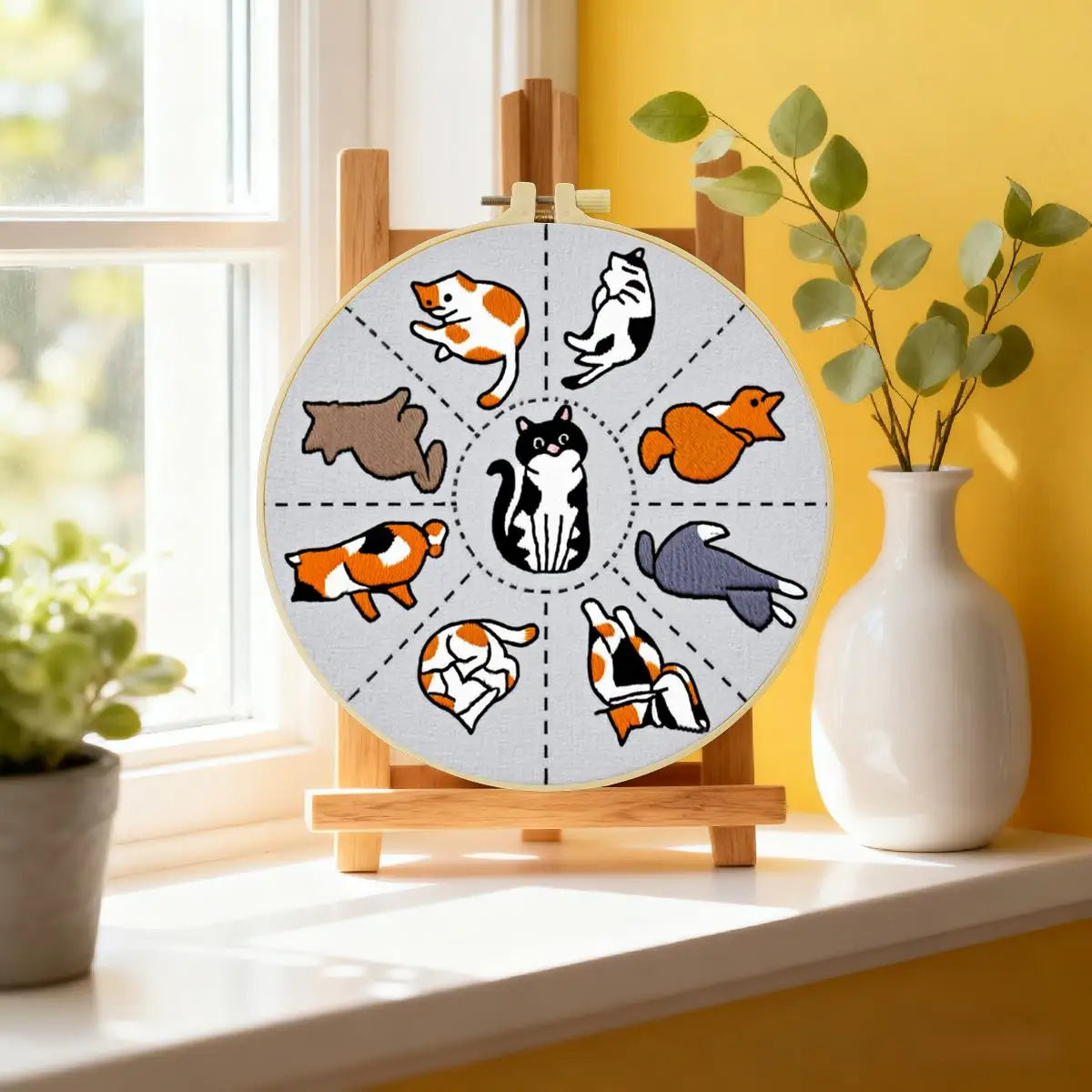 Cute Cat Poses Embroidery Kit – Kawaii DIY Hand Embroidery Hoop Art Set