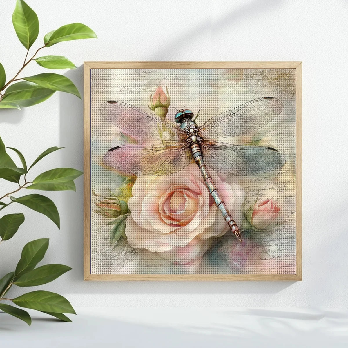 Vintage Dragonfly & Blush Rose Cross Stitch Kit