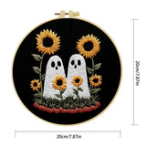 Cute Ghosts with Sunflowers Embroidery Starter Kit – DIY Halloween Sewing Art Set for Beginners