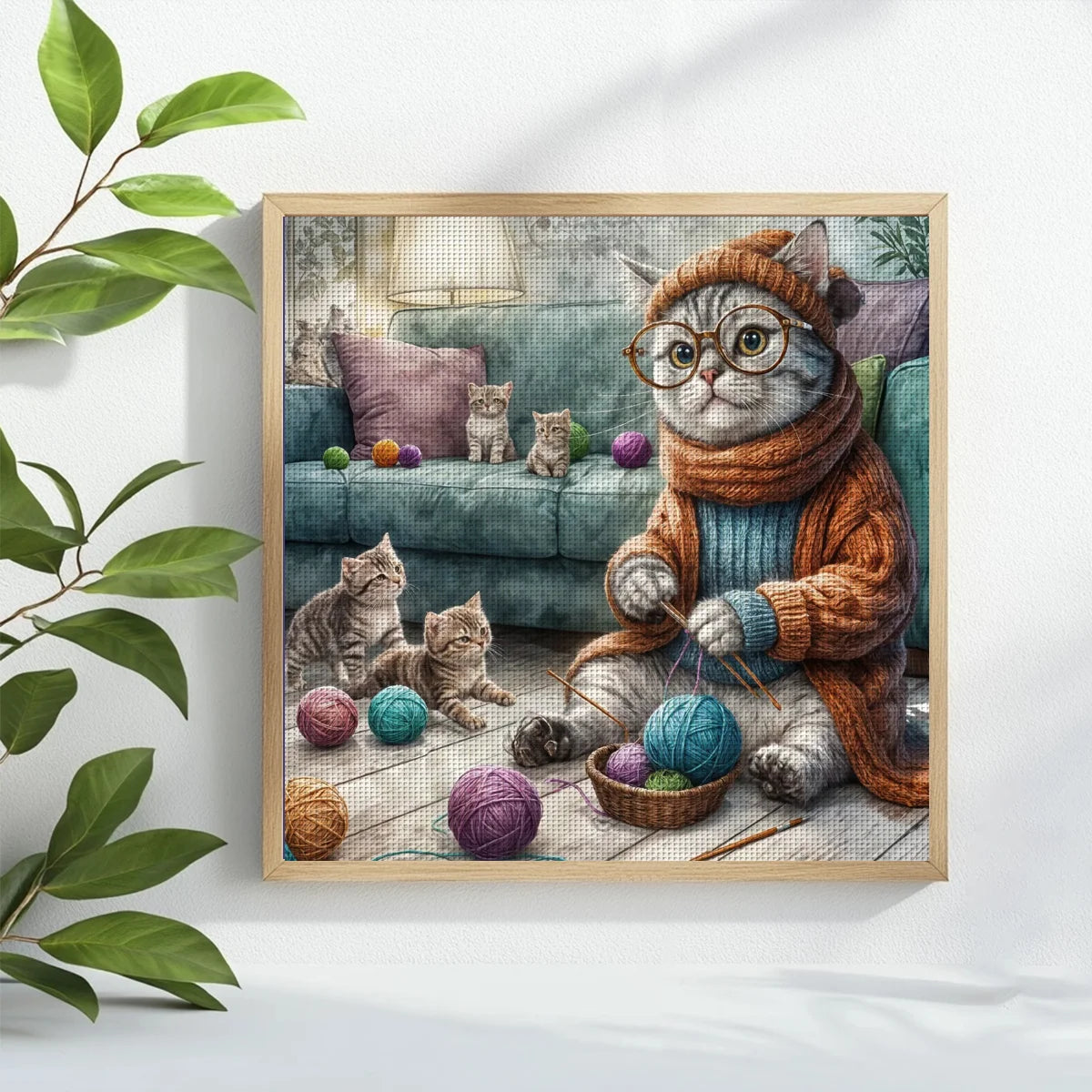 Knitting Cat & Kittens Cross Stitch Kit 🧶🐱💕