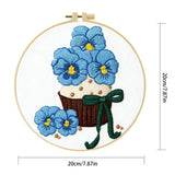 Blue Flower Cupcake Embroidery DIY Kit – Cute Floral Beginner Stitching Kit with Hoop, Pattern & Threads
