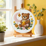 Moonlit Honey Bear Embroidery Kit – Cute Teddy Bear DIY Hand Embroidery Hoop Art Set Kits For Stitchers
