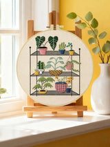 Indoor Plant Shelf Embroidery Kit – Cozy Houseplants DIY Hand Embroidery Hoop Art Set Kits For Stitchers